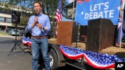 Missouri GOP Attorney General Josh Hawley speaks to voters during a stop in Columbia, Missouri, Sept. 12, 2018. Hawley is trying to unseat Democratic Sen. Claire McCaskill. 