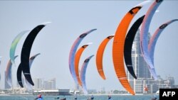 Kejuaraan layang-layang di Pantai Katara Doha, pada hari ketiga Kejuaraan Dunia Olahraga Pantai ke-1, 13 Oktober 2019. (ANOC via AFP)