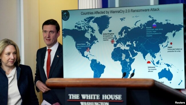 지난 2017년 12월 백악관에서 북한의 워너크라이 사이버 공격에 대한 미국 정부의 조사 결과를 발표하는 기자회견이 열렸다.