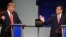 Republican presidential candidate businessman Donald Trump, left, and rival Sen. Ted Cruz, R-Texas, both speak during the Fox Business Network Republican presidential debate at the North Charleston Coliseum, Jan. 14, 2016, in North Charleston, S.C. 