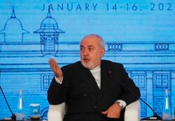 FILE - Iranian Foreign Minister Mohammad Javad Zarif speaks at the Raisina Dialogue 2020 in New Delhi, India, Jan. 15, 2020. (AP)