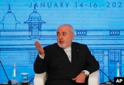 FILE - Iranian Foreign Minister Mohammad Javad Zarif speaks at the Raisina Dialogue 2020 in New Delhi, India, Jan. 15, 2020. (AP)