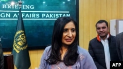 FILE - Pakistan's Ministry of Foreign Affairs spokeswoman Mumtaz Zahra Baloch attends a media briefing in Islamabad, Jan. 18, 2024.