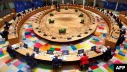برسلز میں یورپی یونین کے اجلاس کا ایک منظر۔ 17 جولائی 2020
