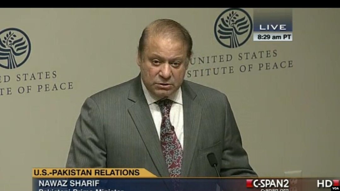 PM Pakistan Nawaz Sharif memberikan pidato di US Institute of Peace di Washington DC hari Selasa (22/10). 