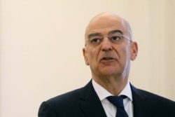 Greek Foreign Minister Nikos Dendias speaks after a meeting in Athens, Greece, June 9, 2020.
