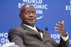 FILE - Yoweri Museveni, president of Uganda, speaks during the World Economic Forum’s Africa meeting at the Cape Town International Convention Centre, Sept. 4, 2019.