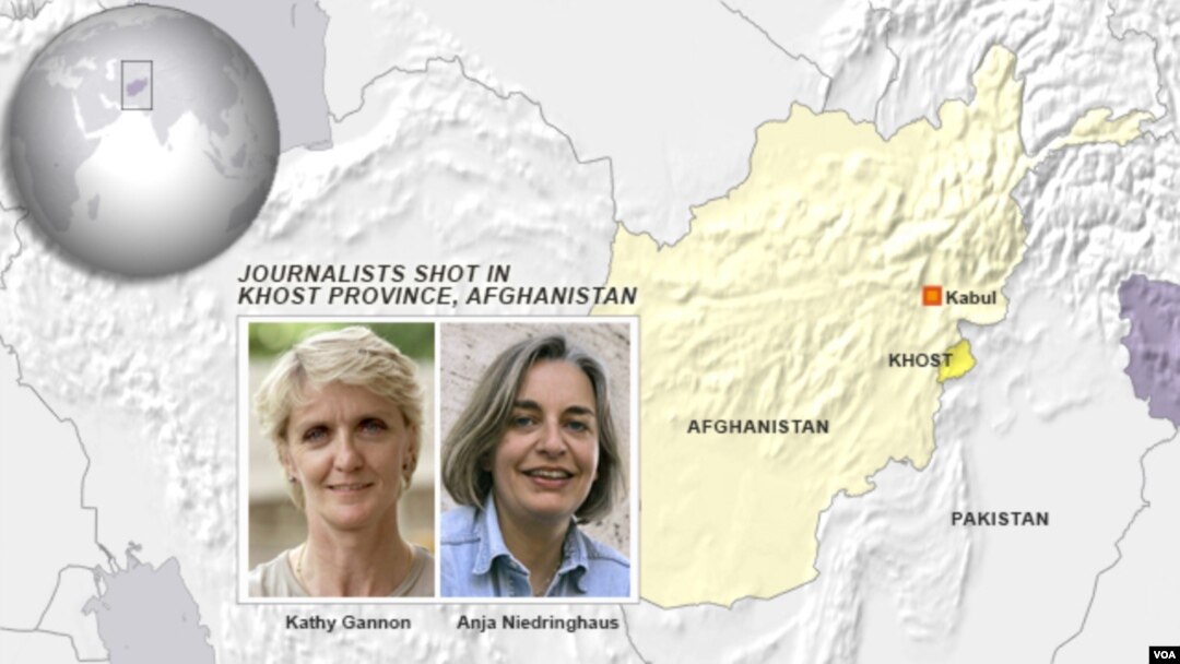 Wartawan Kathy Gannon and Anja Niedringhaus, ditembak oleh polisi di Provinsi Khost, Afghanistan.