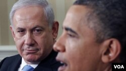 Presiden Barack Obama dalam pertemuan dengan PM Israel Benjamin Netanyahu di Gedung Putih, Jumat (20/5).