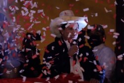 Pedro Castillo speaks to his supporters after election authorities declared him president-elect, during celebrations at his party's campaign headquarters in Lima, Peru, July 19, 2021.