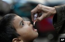 In this file photo, a health worker administers a polio vaccine to a child in Karachi, Pakistan, Monday, Jan. 8, 2024. (AP Photo/Fareed Khan, File)