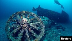 Sebuah kapal perang yang karam saat Pertempuran Gallipoli dalam Perang Dunia I di pesisir Canakkale, Turki. (Foto: Direktorat Situs Sejarah Gallipoli via Reuters)