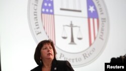 Natalie Jaresko, Executive Director of the Federal Fiscal Control Board of Puerto Rico attends a meeting of the Financial Oversight and Management Board for Puerto Rico in San Juan, Puerto Rico, Oct. 31, 2017.