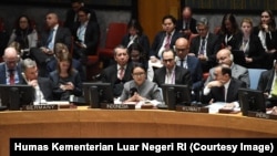 Menteri Luar Negeri Indonesia Retno Marsudi tegaskan dukungan Indonesia pada perjuangan Palestina dalam Debat Terbuka Dewan Keamanan PBB di New York, Amerika Serikat, Selasa, 22 Januari 2018. (Foto: Humas Kementerian Luar Negeri RI)