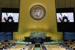 President of Islamic Republic of Iran Hassan Rouhani speaks virtually during the 75th annual U.N. General Assembly in the Manhattan borough of New York City, New York, Sept. 22, 2020. (United Nations/Handout)