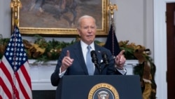 Presiden AS Joe Biden memberikan pernyataan tentang situasi di Suriah di Gedung Putih di Washington, DC, Minggu 8 Desember 2024. 