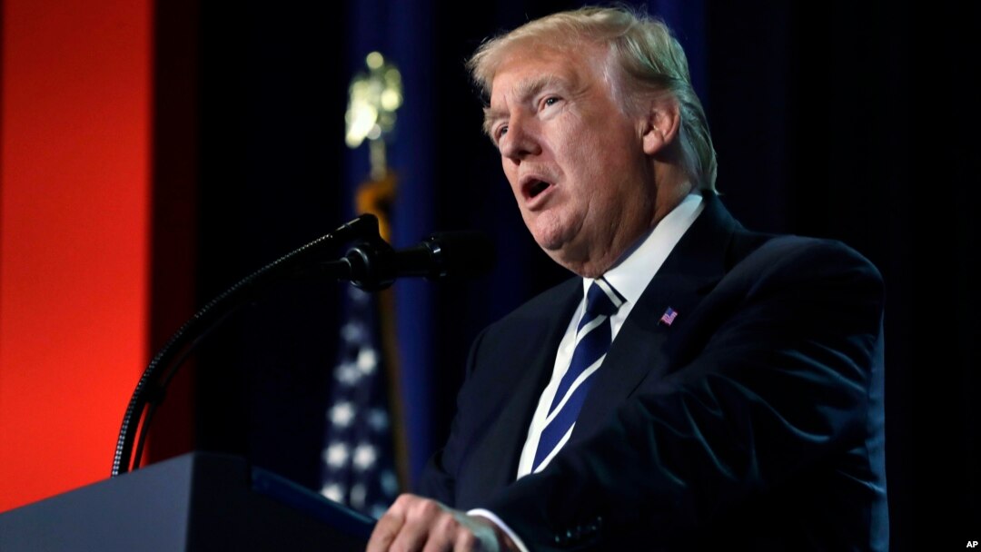 President Donald Trump speaks to a Faith and Freedom conference at the Omni Shoreham Hotel, June 8, 2017, in Washington. 