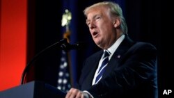 President Donald Trump speaks to a Faith and Freedom conference at the Omni Shoreham Hotel, June 8, 2017, in Washington. 