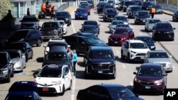 Heavy traffic is seen at O'Hare International Airport in Chicago, April 15, 2024. Pro-Palestinian demonstrators blocked a freeway leading to three airport terminals Monday morning, temporarily stopping vehicle traffic into one of the nation's busiest airports 