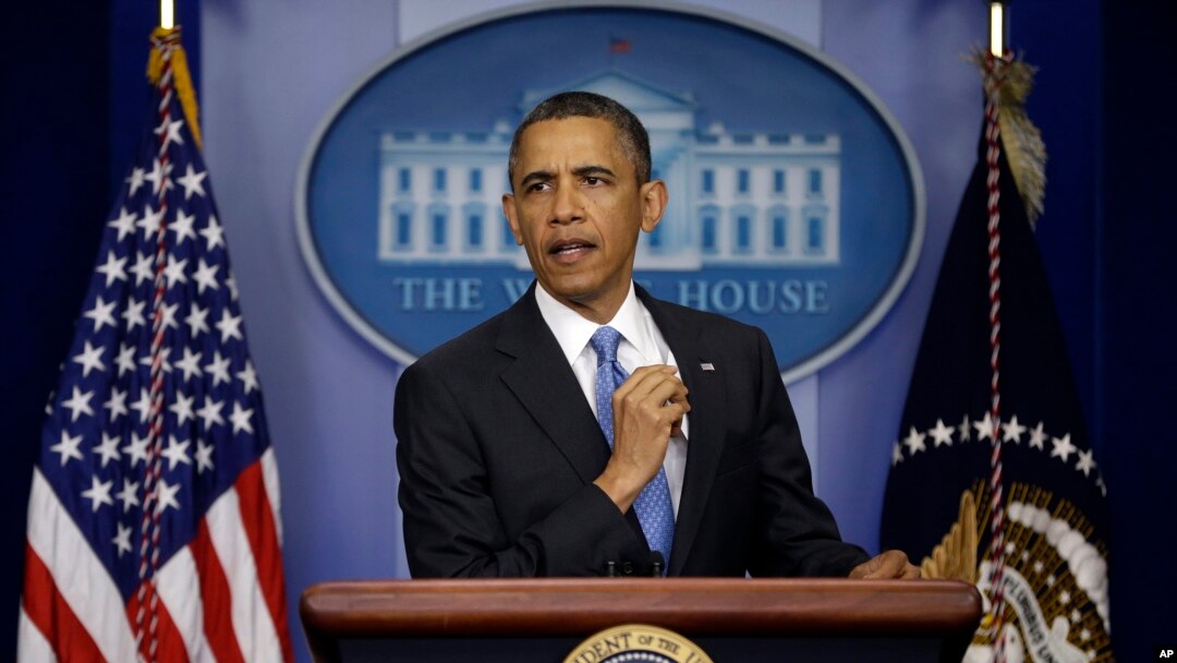 Presiden Barack Obama dalam konferensi pers di Gedung Putih, Washington (30/4).