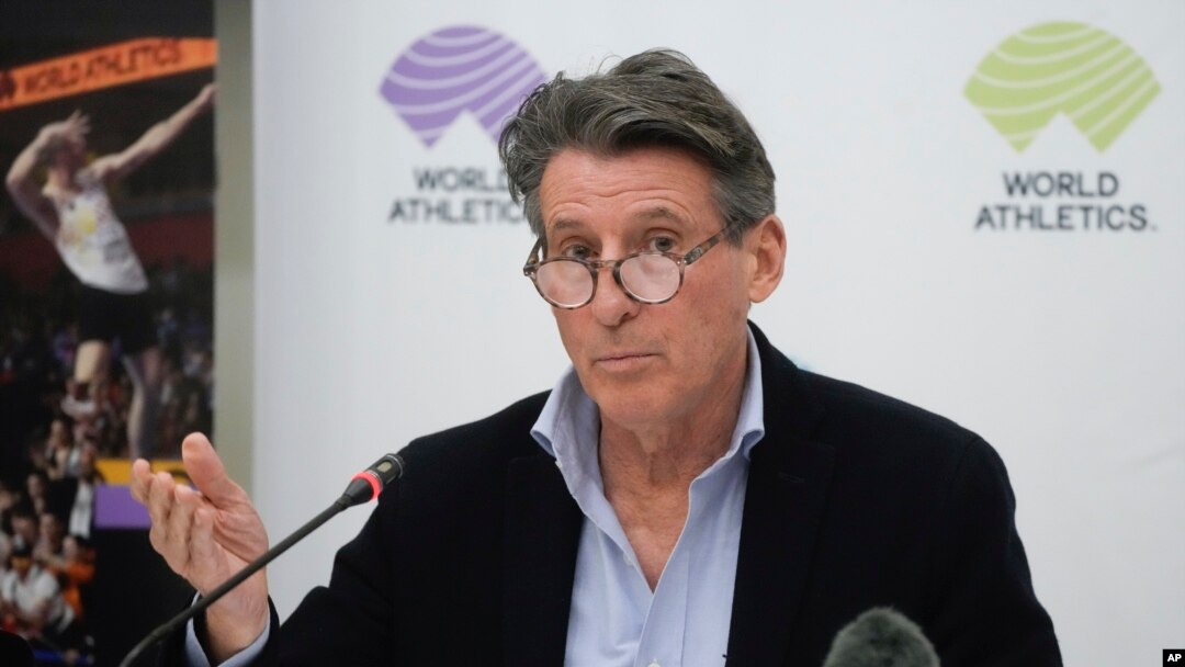 FILE - World Athletics President Sebastian Coe of Britain, shown in 2022, is among seven candidates to become president of the International Olympic Committee. He was a 1980 and 1984 Olympic champion in the 1,500 meters.