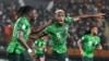 Nigeria's forward Victor Osimhen celebrates scoring a goal which was later disallowed after a VAR review during the 2023 Africa Cup of Nations quarter-final against Angola at the Felix Houphouet-Boigny Stadium.