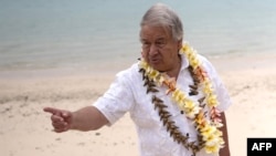 FILE - United Nations Secretary-General Antonio Guterres at Lalomanu Beach, Samoa, on Aug. 22, 2024. Guterres toured Samoa and Tonga and issued a climate plea from Tonga's capital on Tuesday at a meeting of the Pacific Islands Forum.