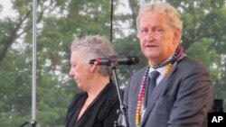 Amsterdam Mayor Eberhard van der Laan speaks at Museum Square in Amsterdam, Aug. 25, 2013. The popular mayor has died of lung cancer, the city announced Friday.