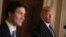 U.S. President Donald Trump, right, listens to Canadian Prime Minister Justin Trudeau during a joint news conference at the White House in Washington, Feb. 13, 2017. 