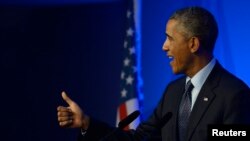 Presiden AS Barack Obama dalam konferensi pers di hari terakhir KTT NATO di Celtic Manor resort, Newport, di Wales, 5 September 2014.