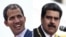 This combination of pictures created May 25, 2019, shows Venezuelan opposition leader Juan Guaido, left, in Caracas, Feb. 2, 2019, and Venezuelan President Nicolas Maduro, right, at the Fuerte Tiuna Military Complex in Caracas, Jan. 10, 2019.