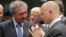 British Foreign Secretary William Hague (R) talks with Luxembourg's Foreign Minister Jean Asselborn during the EU foreign ministers meeting at the European Council building in Brussels, July 22, 2013.