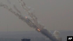 Rockets are launched from Gaza Strip to Israel, Nov. 12, 2019. Israel killed a senior Islamic Jihad commander in Gaza early Tuesday in a resumption of pinpointed targeting that threatens a fierce round of cross-border violence with Palestinian militants.