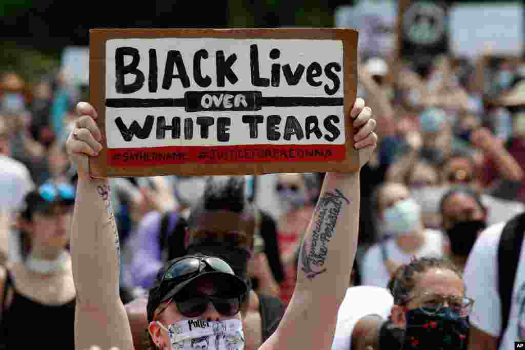 Demonstrators protest June 6, 2020, at the Lincoln Memorial in Washington, over the death of George Floyd, a black man who was in police custody in Minneapolis. 