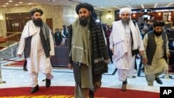 아프가니스탄 무장 정파 탈레반의 2인자 물라 압둘 가니 바라다르와 대표단이 지난 3월 러시아 모스크바에서 열린 평화회담에 참석했다. 