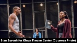 Performers in Olney Theater Center's Production of "Proof," from left to right, Biko Eisen-Martin, Aakhu TuahNera and Dawn Ursula. (Photo by Stan Barouh for Olney Theater Center) 