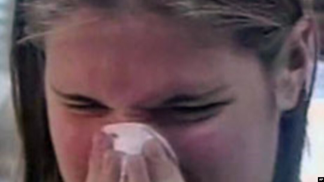 An allergy sufferer sneezes