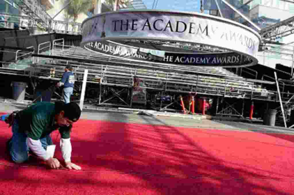 The Red Carpet for the 83rd Academy Awards is rolled out on Hollywood Blvd outside the Hollywood and Highland Center in Hollywood, California, February 23, 2011