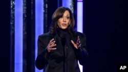 Former Vice President Kamala Harris accepts the chairman's award during the 56th NAACP Image Awards on in Pasadena, California, Feb. 22, 2025. (Photo by Richard Shotwell/Invision/AP)