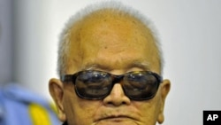 Khmer Rouge "Brother Number Two" Nuon Chea attends a public hearing at the Extraordinary Chambers in the Courts of Cambodia, on the outskirts of Phnom Penh, October 19, 2011.