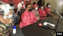 Thokozani Khupe addressing a press conference in Bulawayo on Friday, 01/21/22. (Photo: Bathabile Masuku)