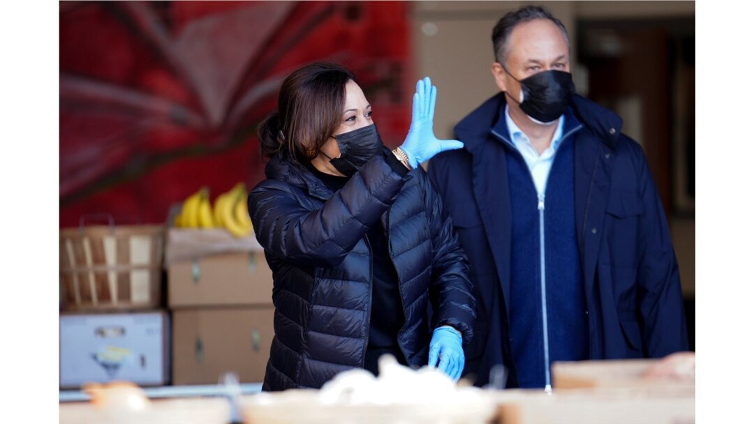 Kamala Harris volunteers on Martin Luther King Day in Washington, Jan. 18, 2021.