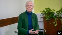 FILE - Cynthia Rosenzweig, 2022 World Food Prize recipient, meets with the media at the Columbia University Climate School in New York City, May 3, 2022.