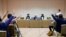 Members of political delegation from the Afghan Taliban's movement Dr, Mohammad Naim, left, Mawlawi Shahabuddin Dilawar, center, and Suhil Shaheen attend a news conference in Moscow, Russia, July 9, 2021. 