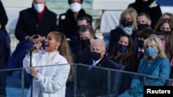 Jennifer Lopez performs during the inauguration of Joe Biden at the U.S. Capitol in Washington.