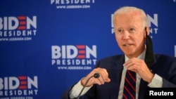 រូបឯកសារ៖ លោក Joe Biden បេក្ខជនប្រធានាធិបតីខាងគណបក្សប្រជាធិបតេយ្យ ថ្លែងនៅក្នុងយុទ្ធនាការឃោសនាបោះឆ្នោត នៅទីក្រុង Philadelphia រដ្ឋ Pennsylvania កាលពីថ្ងៃទី ១១ ខែមិថុនា ឆ្នាំ២០២០។
