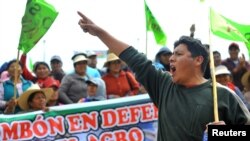 Demonstrators protest against Tia Maria mine in Arequipa, Peru, July 15, 2019. 