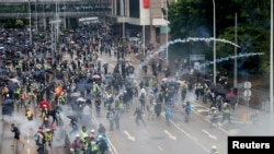 Anti-government protesters attend a demonstration in Wan Chai district, in Hong Kong, Oct. 6, 2019.