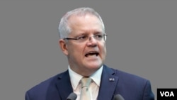 Scott Morrison headshot, as Australia Prime Minister, graphic element on gray 