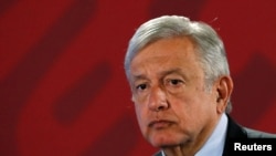 Mexico's President Andres Manuel Lopez Obrador attends a news conference at the National Palace in Mexico City, Aug. 30, 2019. 